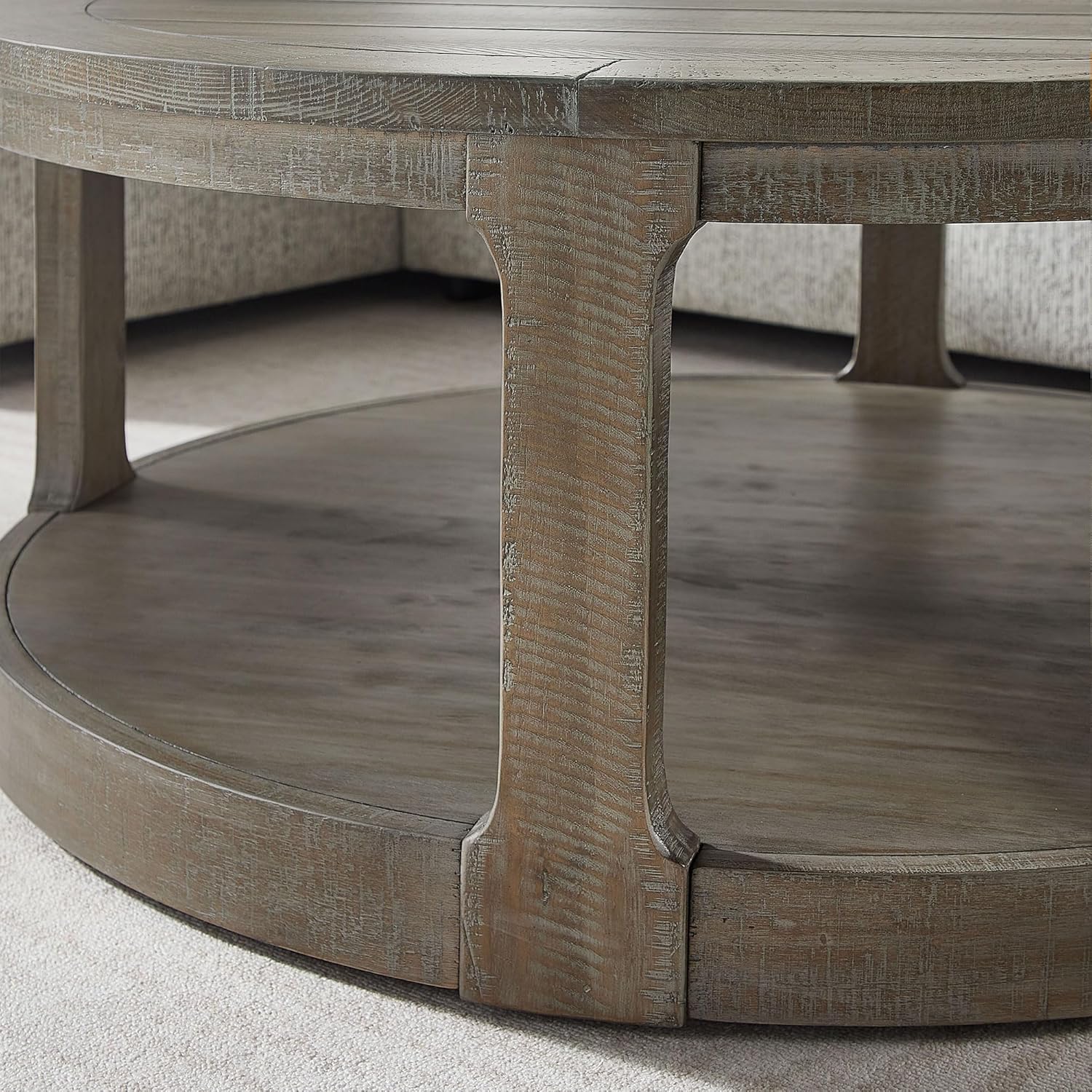 40'' Round Wood Coffee Table Circle Coffee Table with 4 Wheel for Living Room, Moveable Modern Retro Farmhouse Style, Easy Assembly, Light Brown (ø40'' x 17.52'')