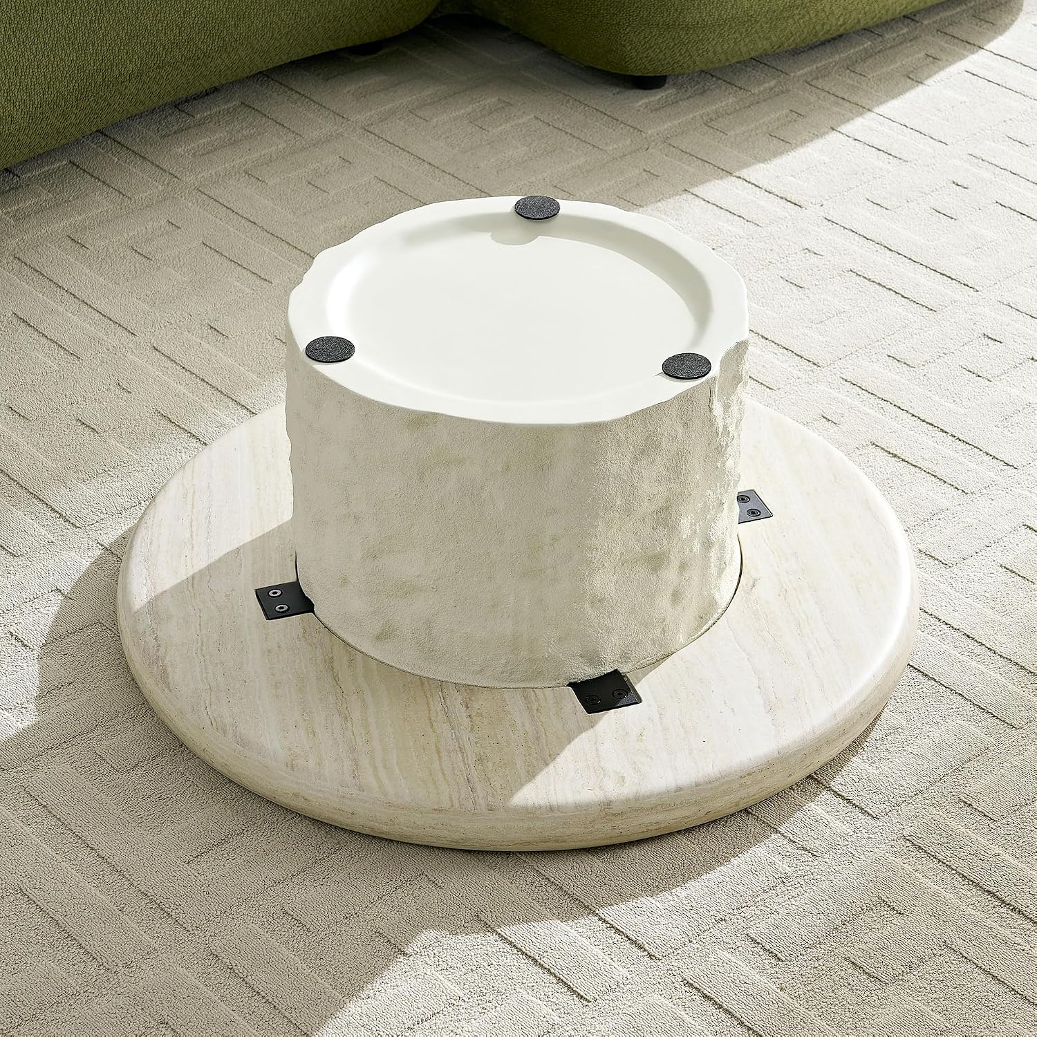 Round Coffee Table for Living Room Modern Faux Marble Center Circle Side Drum Accent Farmhouse Coffee Tables Mid Century for Apartment Bedroom Office Balcony (35.04' x 14.96') Beige