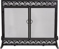 Plow & Hearth Metal Fireplace Screen Scrollwork Black | 38' W x 31' H | Dual Magnetic Hinged Doors | Spark Guard Cover | Stand Alone Wrought Iron Panel Fire Place Cover