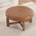 Christopher Knight Home Ladin Modern Round Ottoman Coffee Table, Faux Leather Cocktail Ottoman for Living Room Sofa, Entryway Comfortable Footstool, Wooden Ottoman Foot Rest, Light Brown+Walnut
