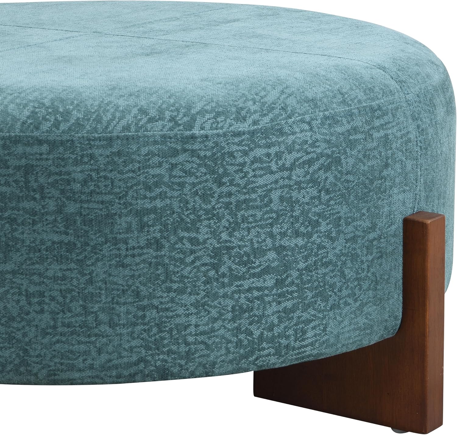 Christopher Knight Home Holmes Modern Chenille Upholstered Ottoman Coffee Table, Wooden Round Cocktail Ottoman, Large Living Room Sofa Footstool/Footrest, Teal Blue+Walnut