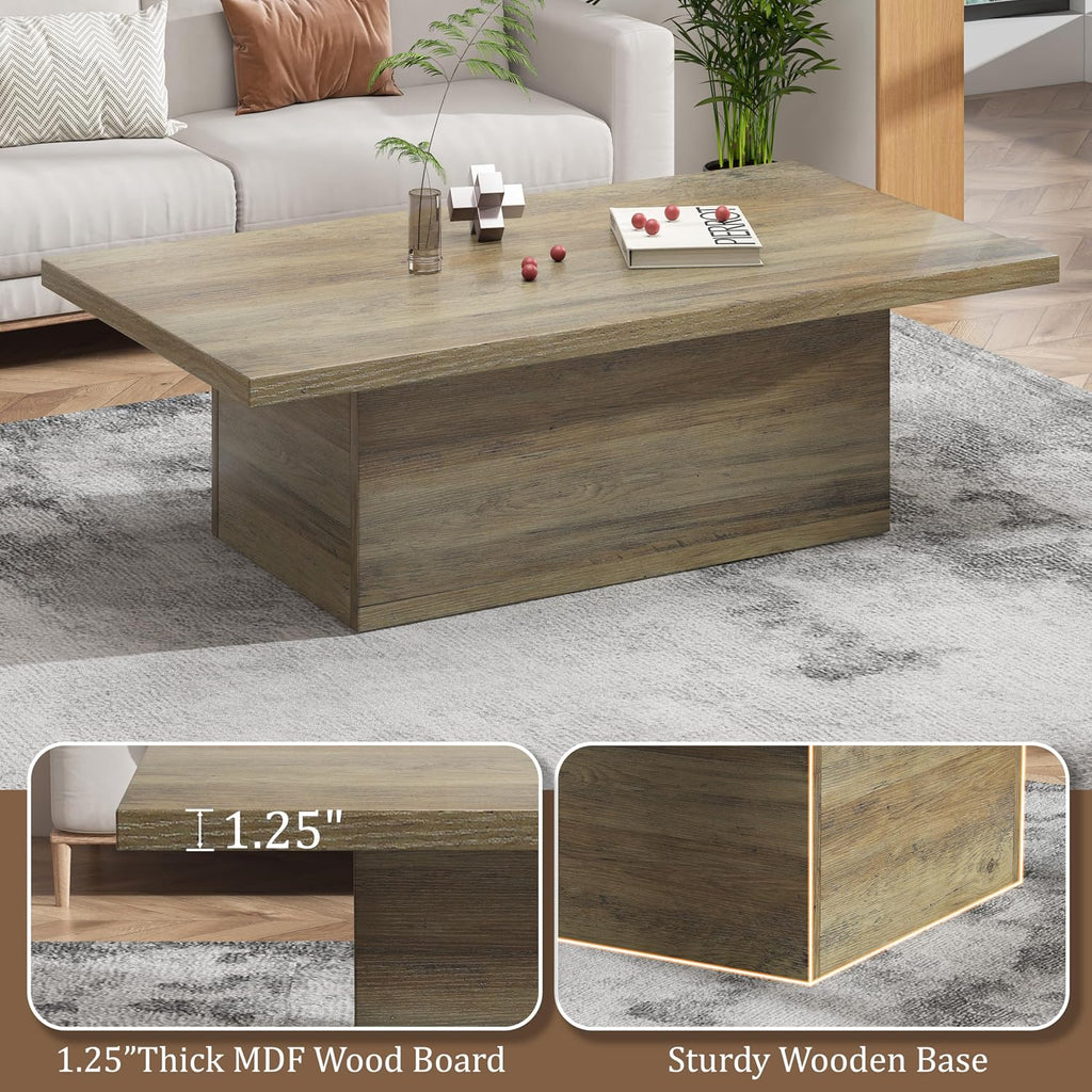 Farmhouse Coffee Table 47.25 Inch Modern Center Tables Wood Cocktail Table, Scratch-Resistant Accent Table with Sturdy Frame for Living Room, Apartment, Home Office & Lounge (Oak Brown)