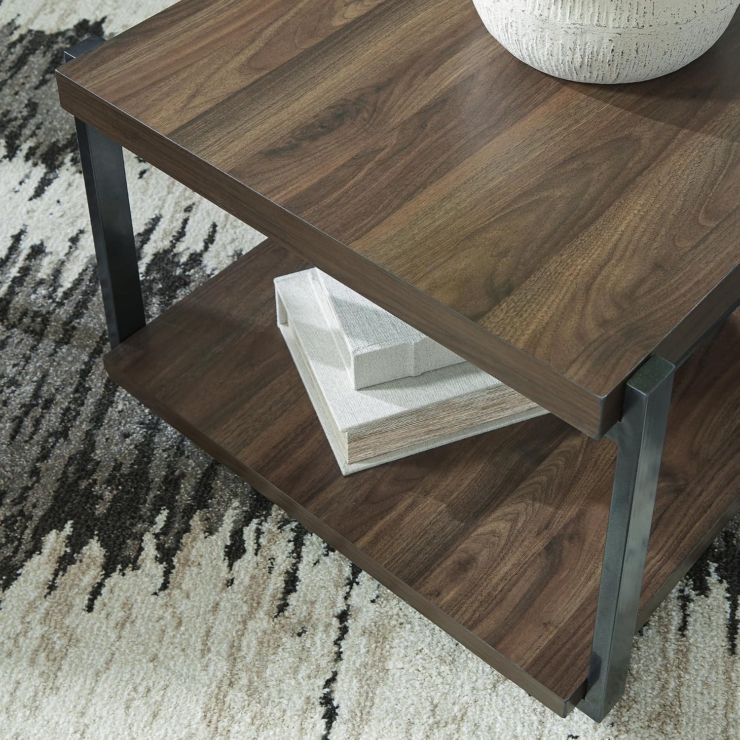 Signature Design by Ashley Trindwick Contemporary Table with Shelf and Casters, Set of 2, Gray & Dark Brown