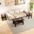 Glass Coffee Table Sets of 3 for Living Room, Mordern End Tables with Storage, Walnut Wooden Shelves & Black Metal Leg, Rectangle Center Table for Small Space Apartment (Brown+Black)