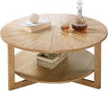 Round Coffee Table, 35' Circle Wood Coffee Table with Storage Shelf, 2 Tier Center Table for Living Room Apartment Home Furniture, Easy Assembly (Light Brown,35' Dx35 Wx18 H)