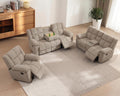 Corduroy Fabric Recliner Sofa Set, 3 Piece Living Room Furniture Set, Manual Reclining Couch Set for Home Theater with Cup Holders/Storage/Drop Down Table (Beige)