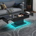 HedoAjim Black LED Coffee Table with Storage for Living Room, Living Room Table Rectangular Center Table, Modern High Glossy Wooden Coffee Tables for Dining Reception Room