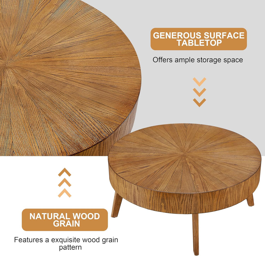 Round Wood Coffee Table for Living Room - Farmhouse Wood Circle Coffee Table, Wooden Rustic Round Coffee Table(Espresso,31x31x14 in)