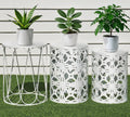 HFHOME Set of 3 Metal Outdoor Side Table, Nesting Round Coffee Table for Indoor Outdoor, Heavy Duty End Tables Plant Stand Living Room Garden Stool - White
