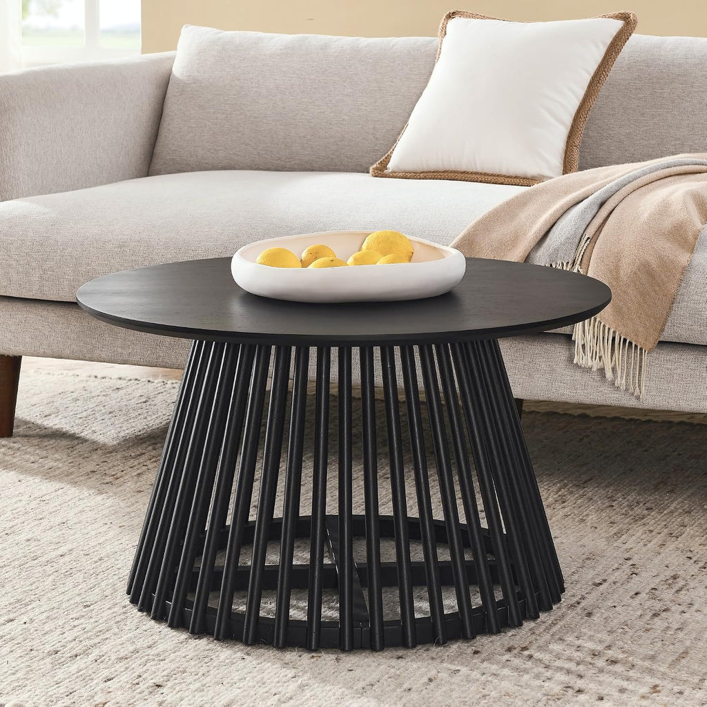 KEVINSPACE Round Coffee Table Solid Wood Nesting End Table Set of 2 Wood Side Table Circle Modern Accent Tables Farmhouse Circle Side Table Sets for Small Spaces Living Room Apartment Bedroom Black