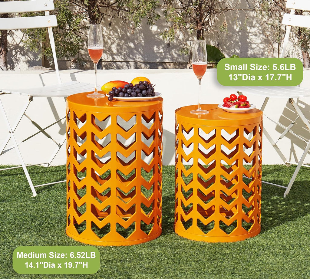 HFHOME Round Nesting Coffee Tables, Set of 3 End Tables for Living Room Balcony Office, Heavy Duty Metal Stacking Nightstand for Home Indoor - Orange