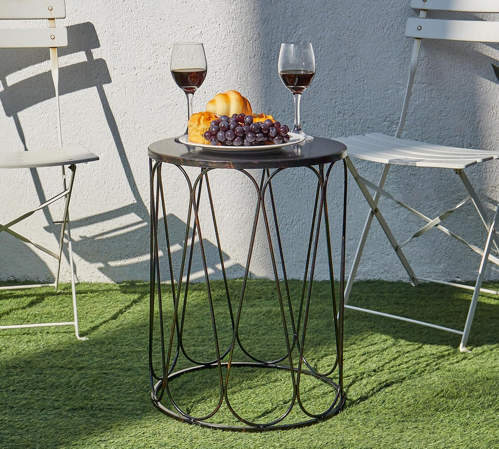 HFHOME Set of 3 Metal Outdoor Side Table, Nesting Round Coffee Table for Indoor Outdoor, Heavy Duty End Tables Plant Stand Living Room Garden Stool - Bronze