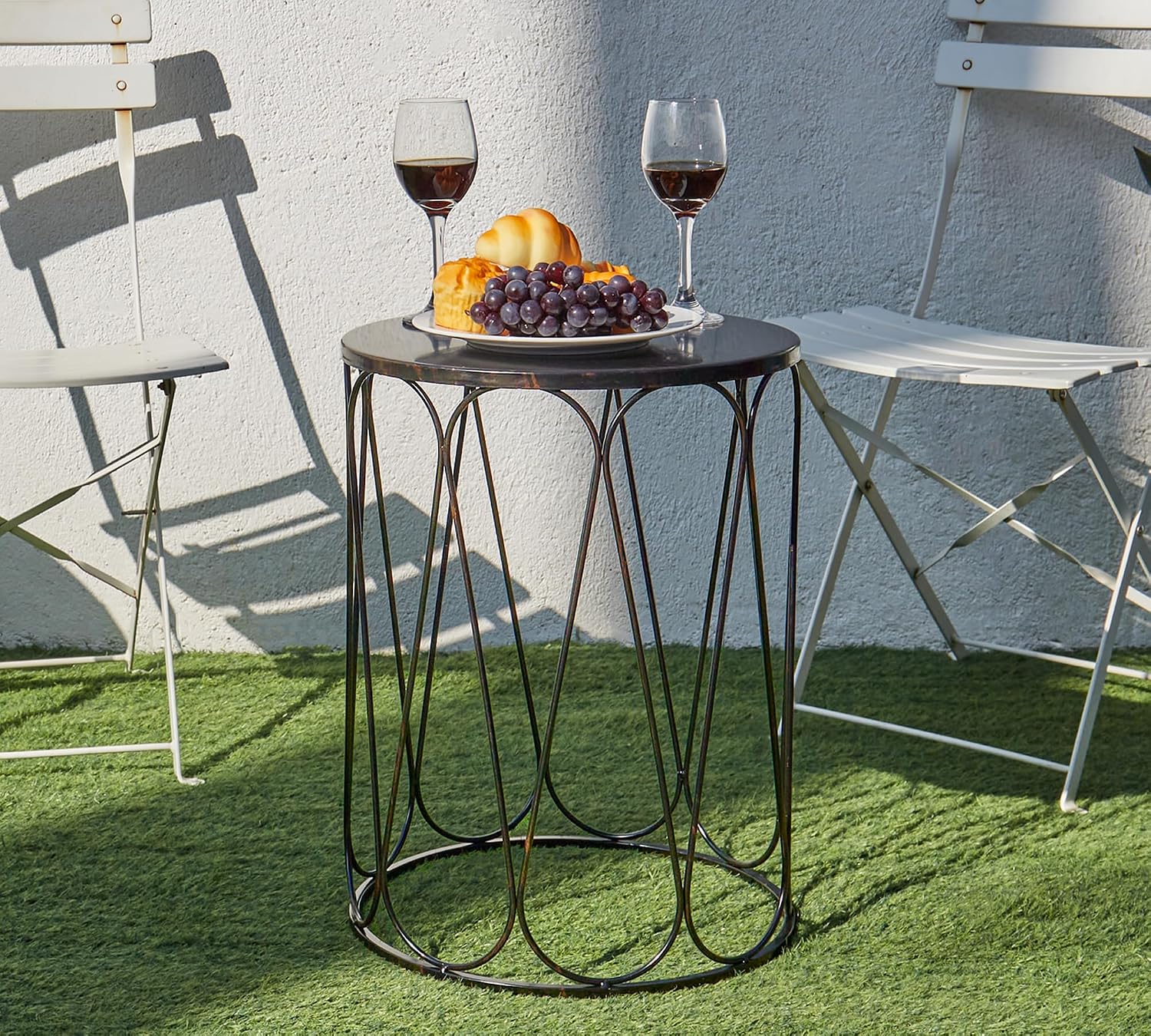 HFHOME Set of 3 Metal Outdoor Side Table, Nesting Round Coffee Table for Indoor Outdoor, Heavy Duty End Tables Plant Stand Living Room Garden Stool - Bronze