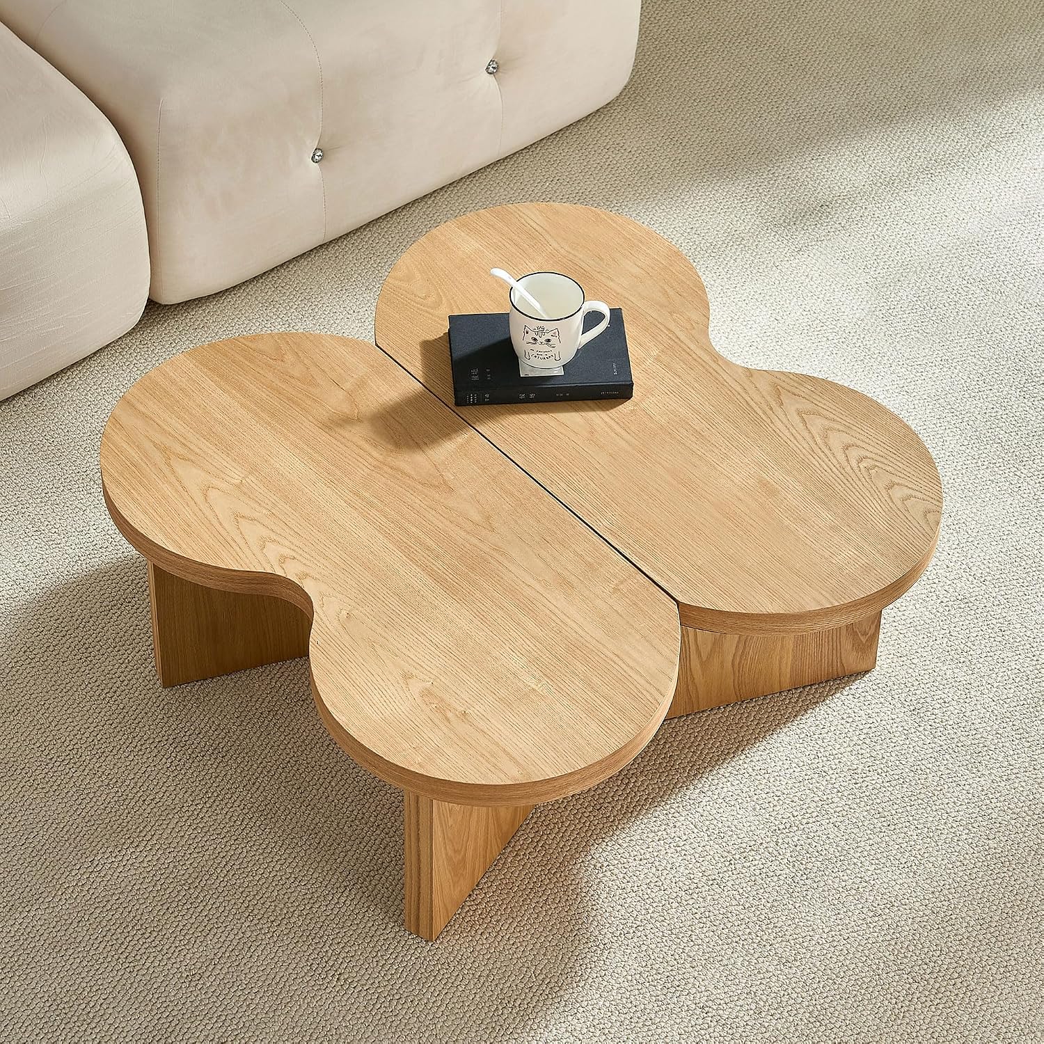 Modern Nesting Coffee Table Set of 2, Natural Wooden Coffee Table for Living Room, Small Center Table End Table Sets with Rustic Wood Grain for Bedroom Office Cafe Oka 31.5' W x13.77 H