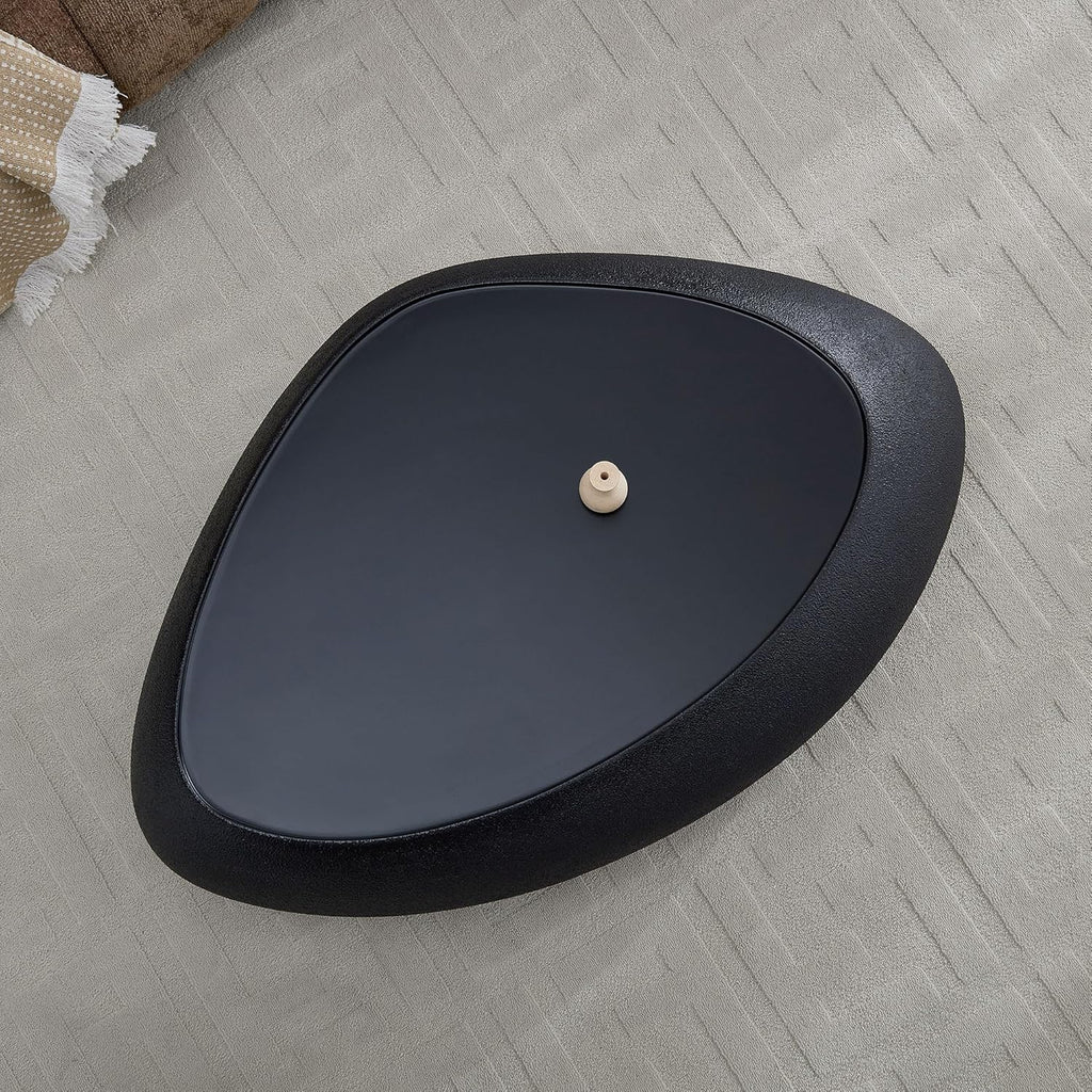 Faux Rock Coffee Table with Lightly Rought Rock Design,Irregular Drum Coffee Table Fiberglass Accent Stone-Like Central Table for Living Room,No Assembly