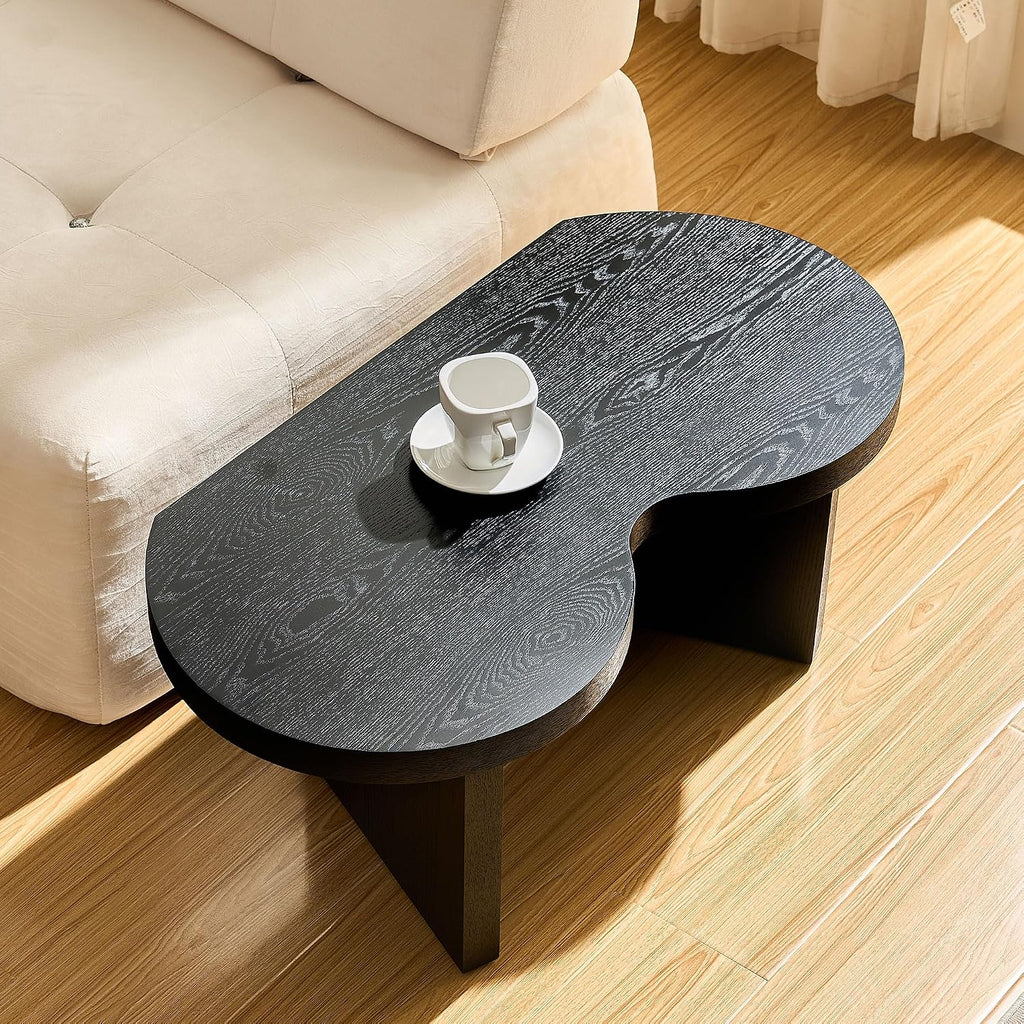 Modern Nesting Coffee Table Set of 2, Natural Wooden Coffee Table for Living Room, Small Center Table End Table Sets with Rustic Wood Grain for Bedroom Office Cafe Black 31.5' W x13.77 H