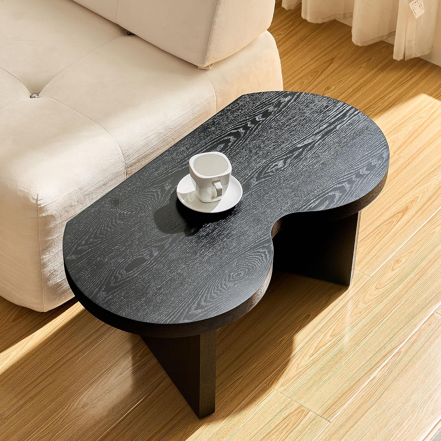 Modern Nesting Coffee Table Set of 2, Natural Wooden Coffee Table for Living Room, Small Center Table End Table Sets with Rustic Wood Grain for Bedroom Office Cafe Black 31.5' W x13.77 H