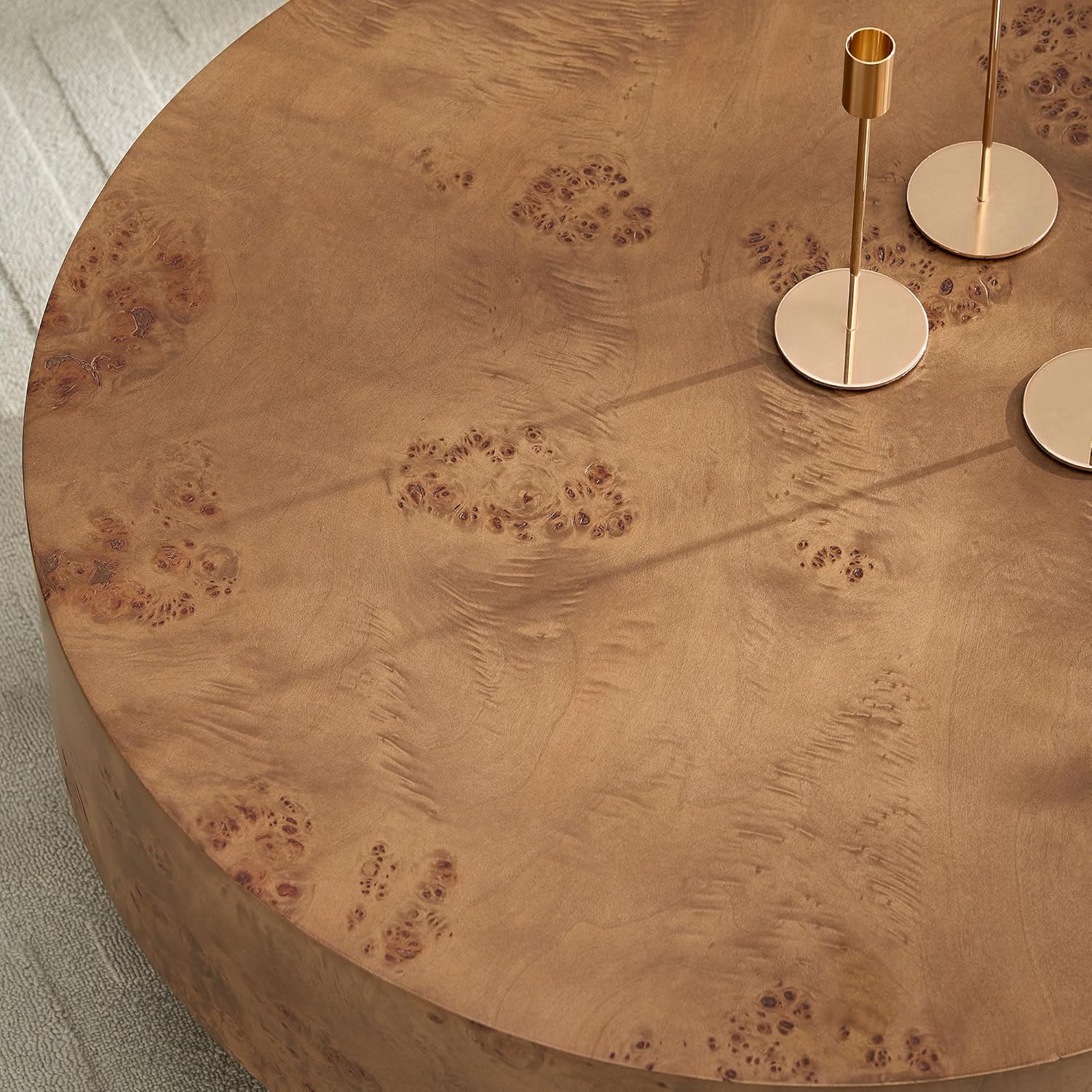 Round Coffee Table, 31.49' Burl Wood Pattern Center Table with Sturdy Pedestal for Living Room Apartment Office, Walnut