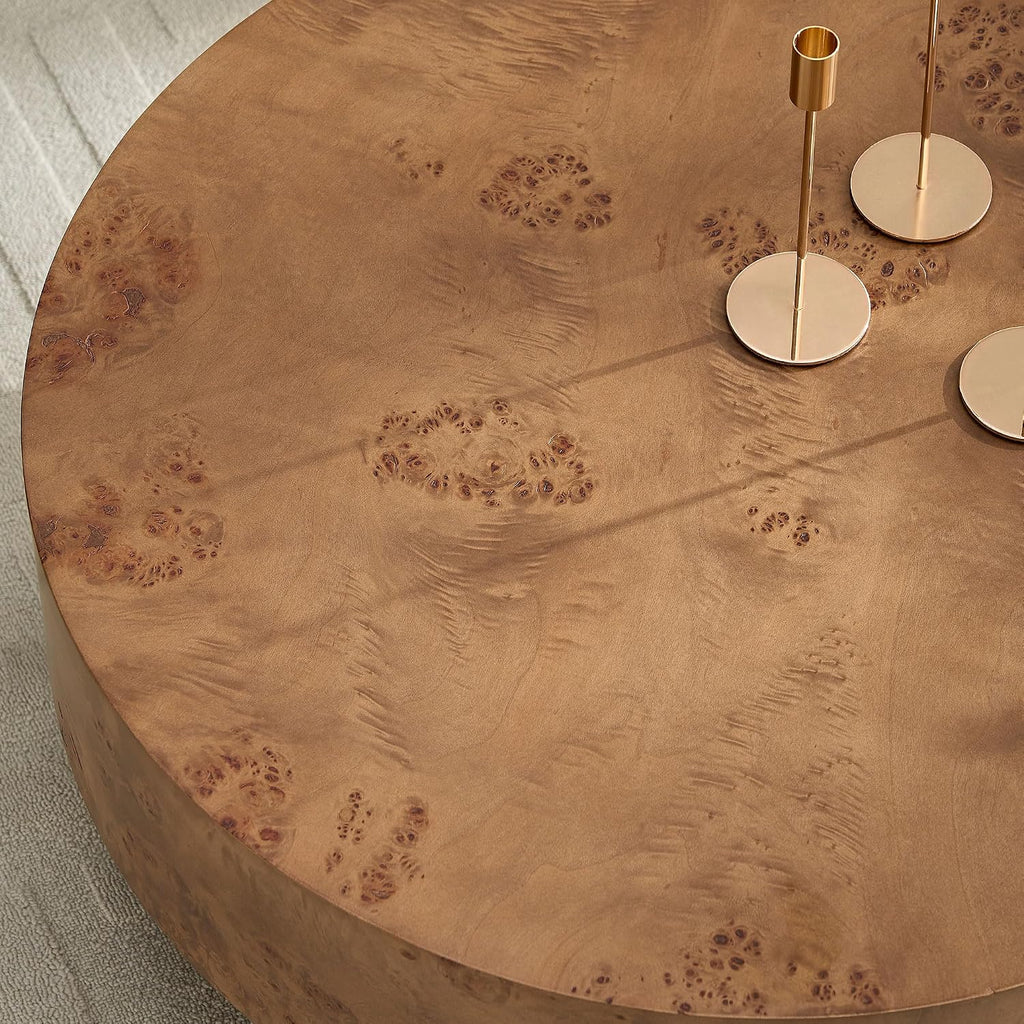 Burl Wood Coffee Table for Living Room Round Wood Coffee Table with Pedestal 31.49' Modern Circle Center Tables Accent Tables for Apartment, Easy Assembly, Brown