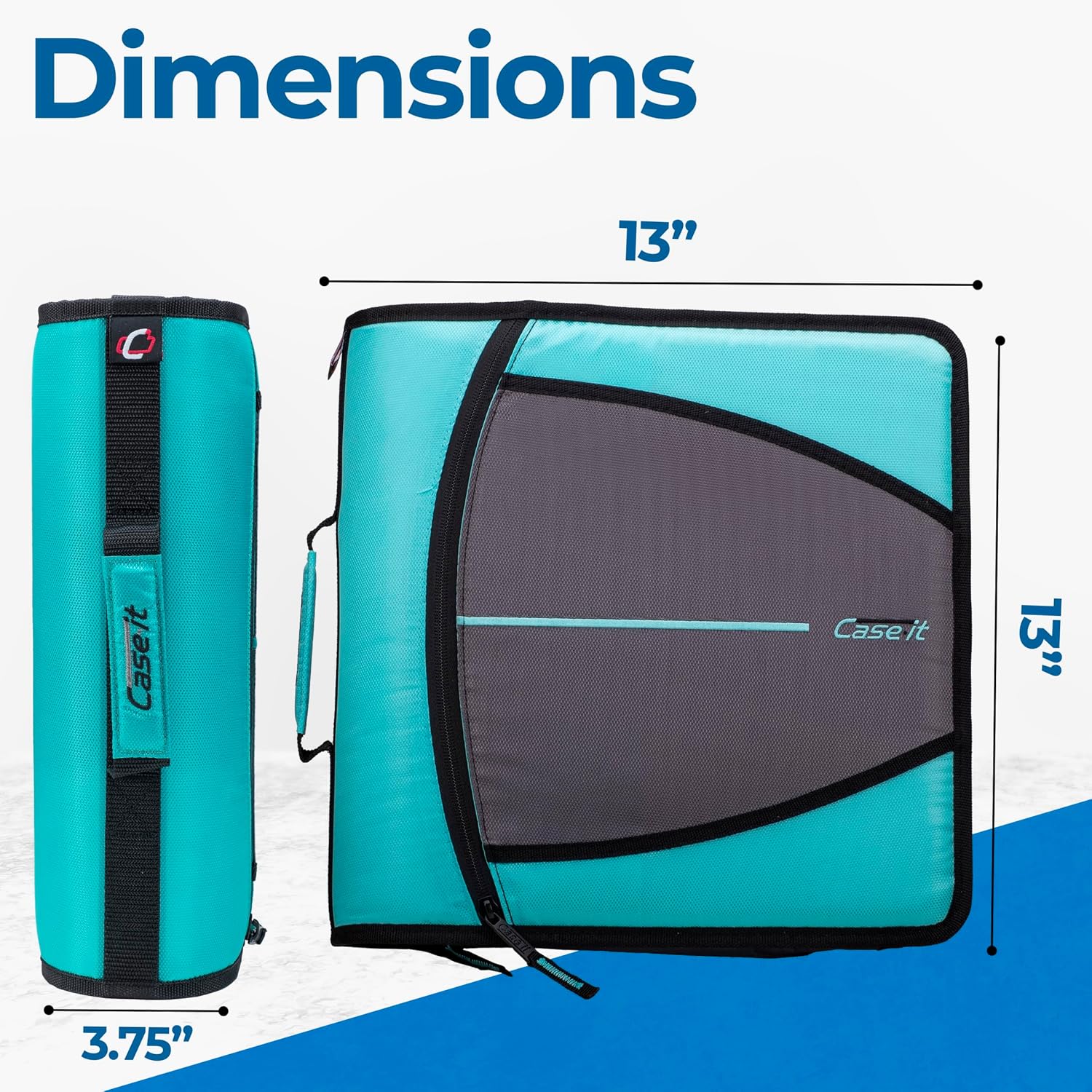 Case-it Mighty Zip Tab School Zipper Binder | 3-Inch O-Rings, 600-Sheet Capacity, 5-Subject Expanding File Folder, Multiple Pockets & Storage Organizer, Shoulder Strap | D-146 Spearmint | 6 Pack