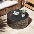 Patio Watcher 28' Modern Round Coffee Table, Light Concrete Textured Center Table for Living Room, Stone Accent Coffee Tea Table for Apartment, 28'×28'×13', No Assembly, Bronze