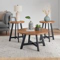 Lavish Home 3-Piece Coffee Table Set - Industrial Modern Round Coffee Table and 2 Side Tables - for Living Room, Apartment, or Dorm Room (Walnut)
