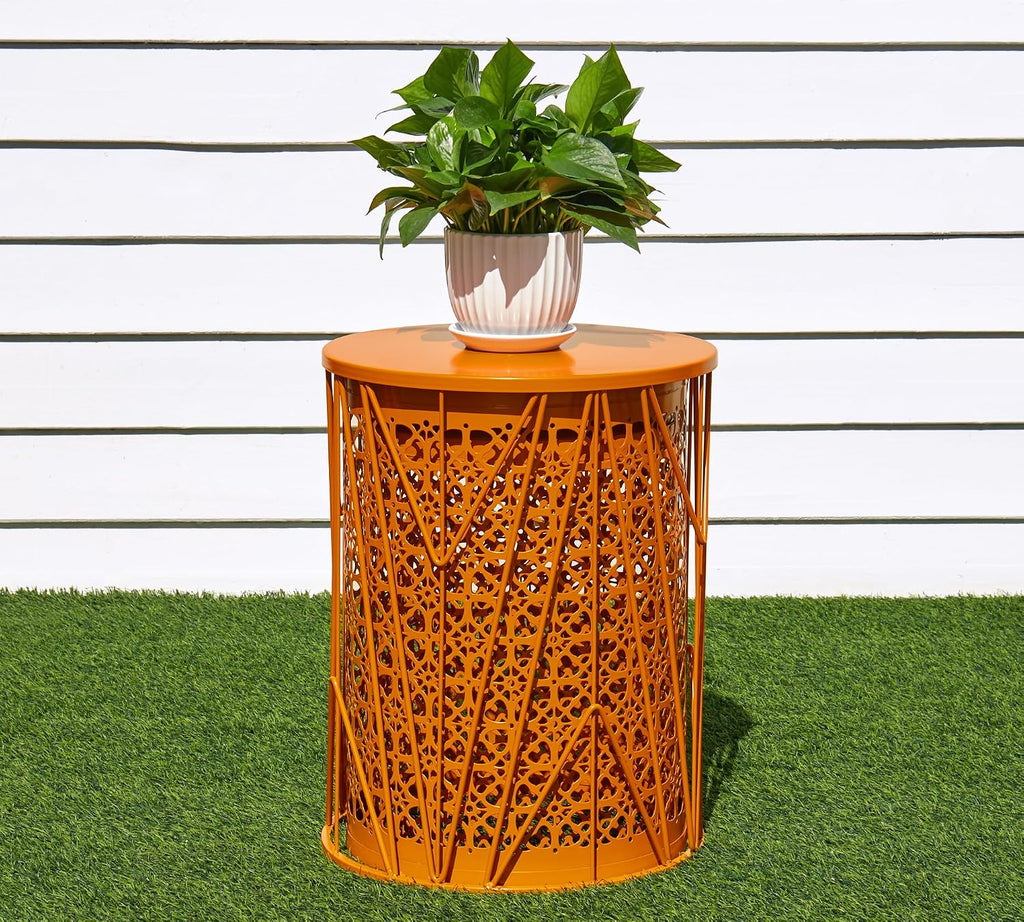HFHOME Set of 3 Heavy-Duty Round End Side Table, Coffee Table for Indoor Multifunctional Use, Outdoor Decorative Garden Stool Plant Stand, Orange