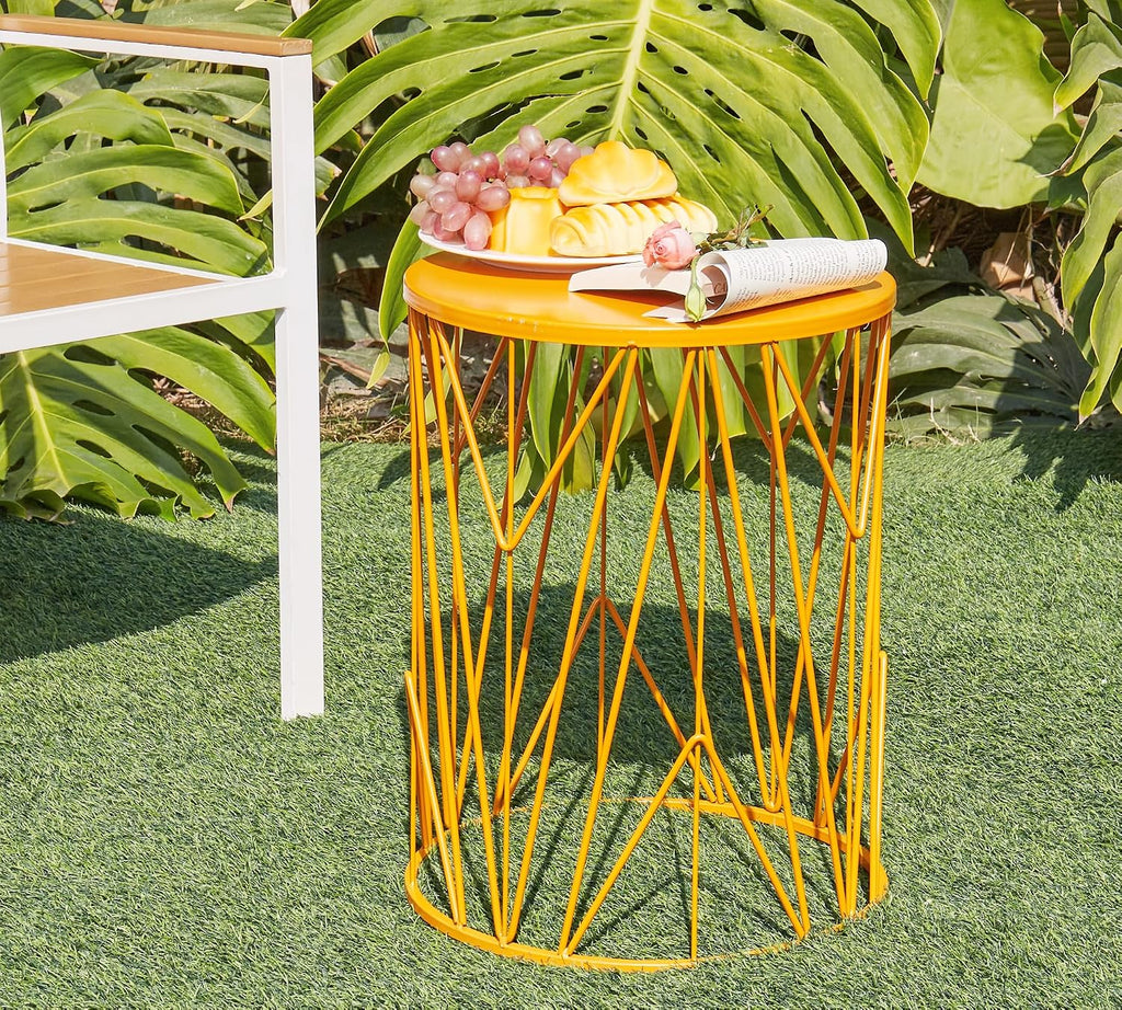 HFHOME Set of 3 Heavy-Duty Round End Side Table, Coffee Table for Indoor Multifunctional Use, Outdoor Decorative Garden Stool Plant Stand, Orange