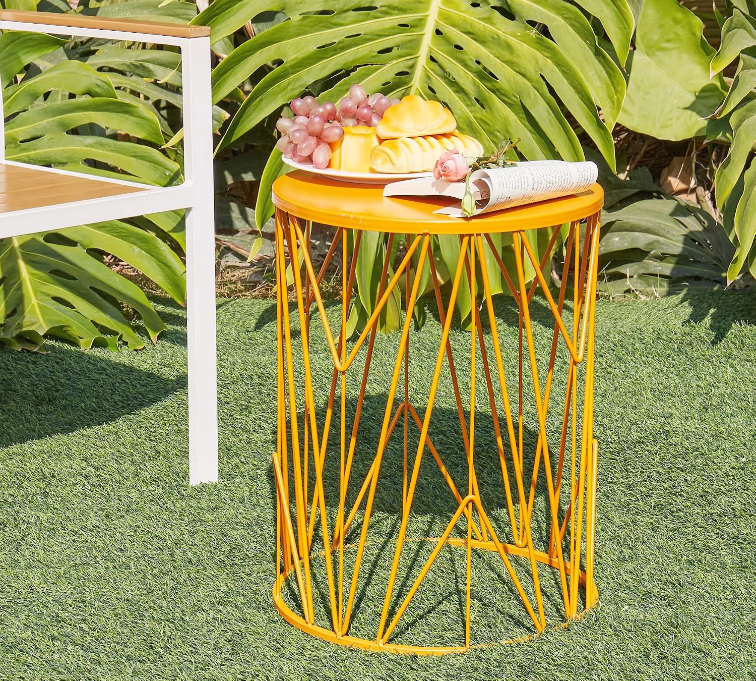 HFHOME Set of 3 Heavy-Duty Round End Side Table, Coffee Table for Indoor Multifunctional Use, Outdoor Decorative Garden Stool Plant Stand, Orange