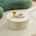 Faux Travertine Round Coffee Table, 35' Modern Relief Design Coffee Table Center Table for Living Room, Travertine, No Assembly Needed