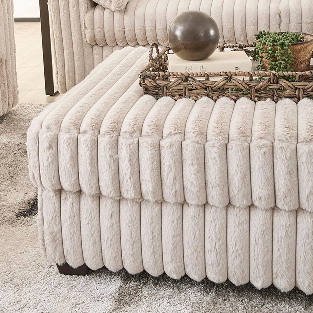Roundhill Furniture Belvoir 3-Piece Living Room Set, Sofa Cuddle Chaise and Ottoman, Beige Champagne