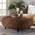 bali & pari Riau Handwoven Seagrass Coffee Table with Wooden Legs – Natural Wicker Round Living Room Table for Living Room or Bedroom Décor