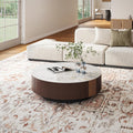 35.43' Modern Coffee Table for Living Room, Round Coffee Table with Storage Drawer, Sintered Stone Top with Metal Base, NO Assembly Living Room Table Tea Table for Home Office