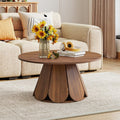 Round Coffee Table, Modern Farmhouse Wood Circle Center Table with Pedestal Base for Small Space, Living Room, Apartment, Walnut