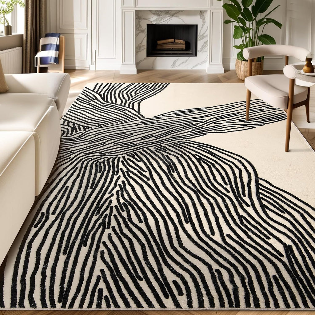 YIHOUSE 10×14 Ft Area Rugs Non-Shedding Washable Zebra Rug, Bedroom Living Room Dining Room Office Nursery Playroom Soft Nonslip Modern Rugs Faux Wool Carpet Indoor/Outdoor Rugs-Black and White Rug