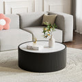 Modern Round Coffee Table Luxury Sintered Stone Top Coffee Table in Black Leatherette Creative Drum-Shape Cocktail Center Table for Living Room Bedroom,Fully Assembled
