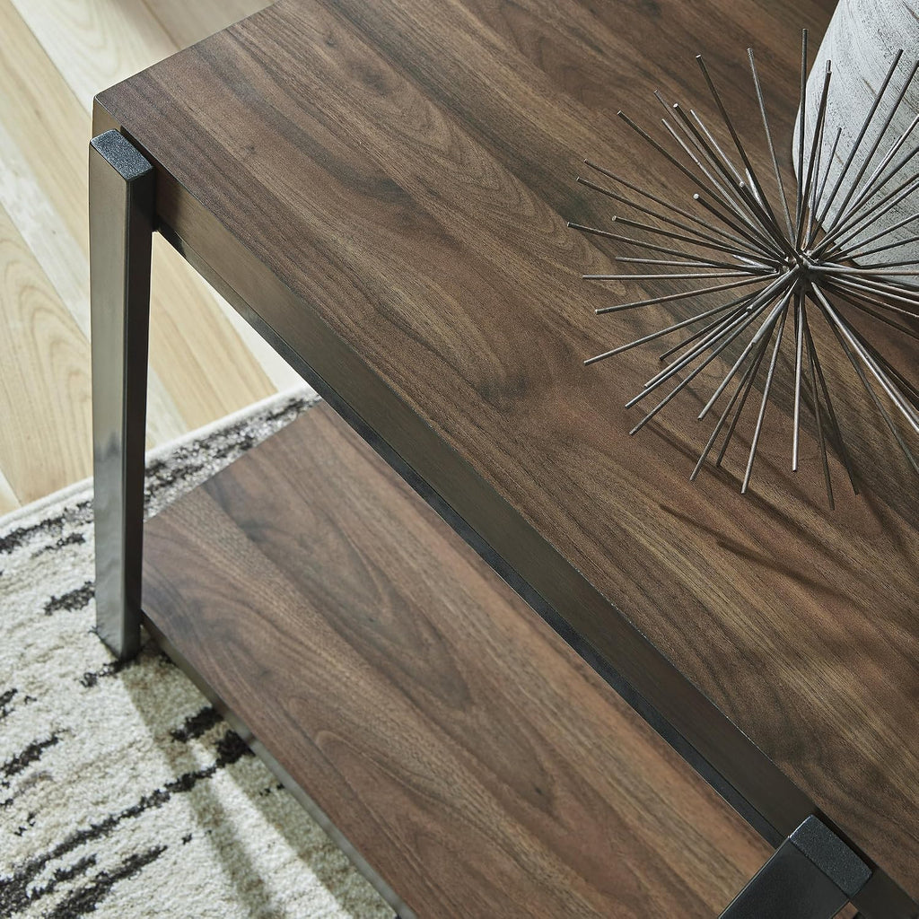 Signature Design by Ashley Trindwick Contemporary Table with Shelf and Casters, Set of 2, Gray & Dark Brown