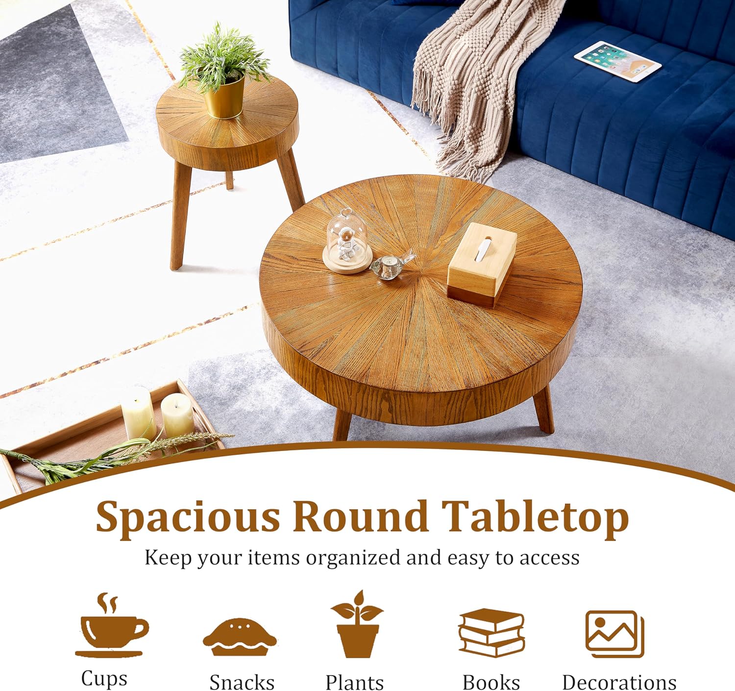 Nesting Round Wood Coffee Table Set of 2 - Wooden Circle Coffee Table ＆ End Table Side Table for Living Room Apartment (Espresso,31x31x14 in)