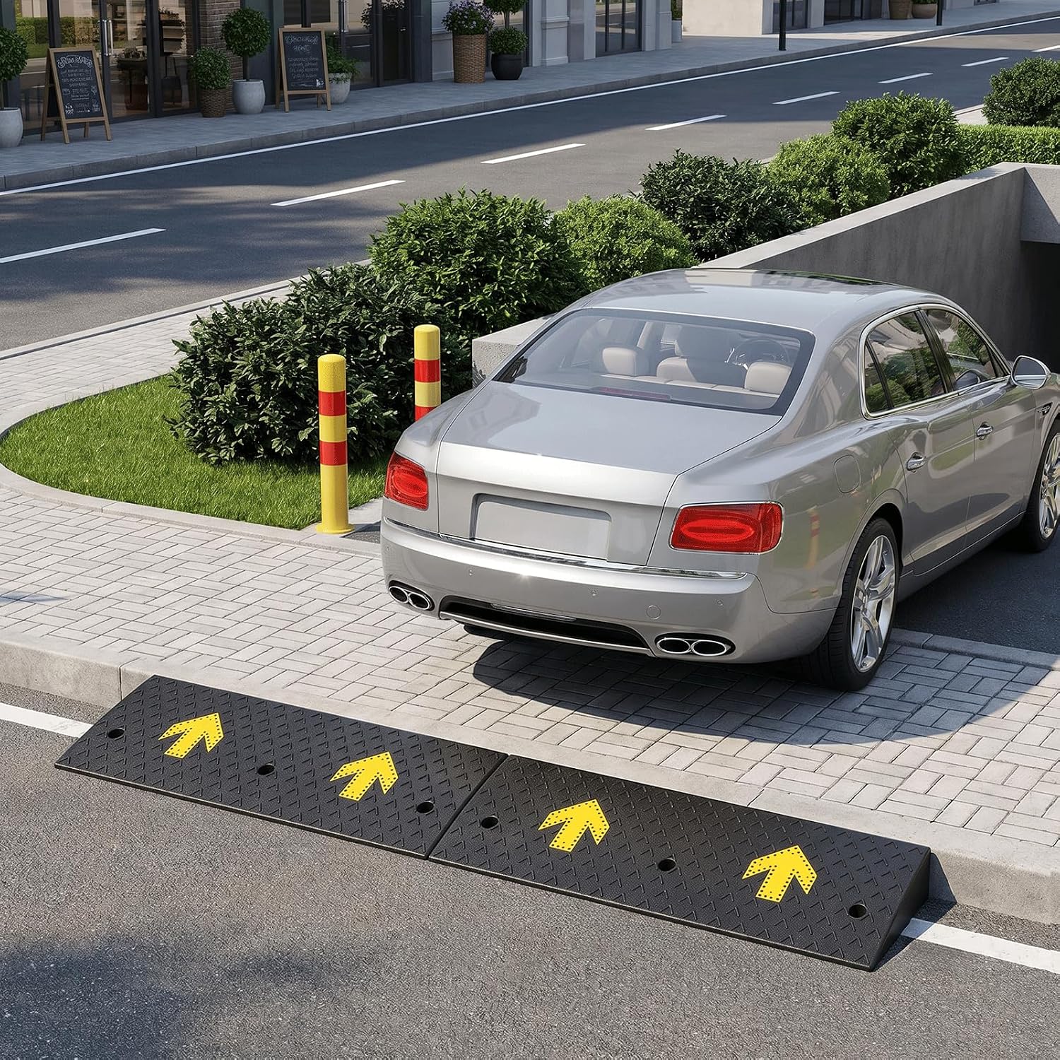 Magshion 2 Pack 5.3' Rise Rubber Curb Ramp for Driveway, 4400 lbs Capacity Per Ramp, 37.3' Wide Heavy Duty Threshold Ramp for Car, Wheelchair, RV, Trailer, Mower, Truck, Scooter & Motorcycle