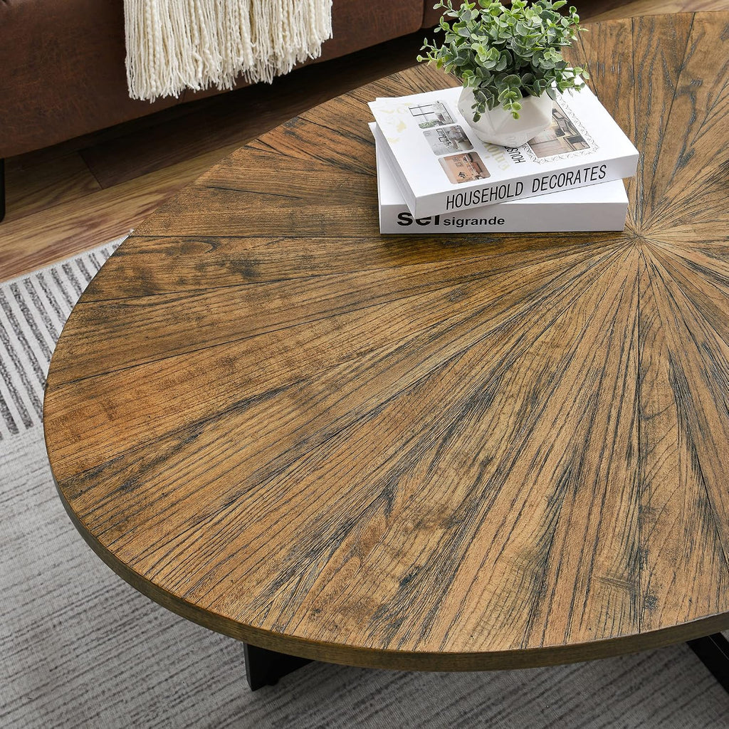 Solid Wood Oval Coffee Table with Cross Metal Legs, 47.9' Industrail Bar Cocktail Table for Living Room Kitchen Office Sofa Table Bristro Table for Cafe/Bar Rustic Brown 1831