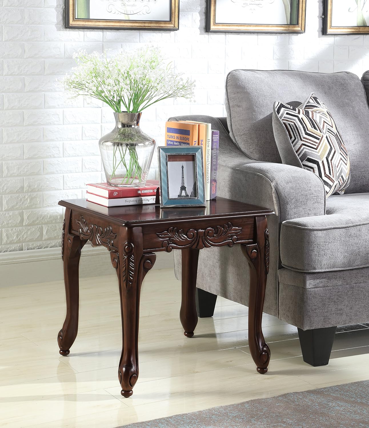 Roundhill Furniture 3Pc Wood Coffee and End Table Set, Dark Cherry