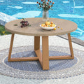 Indoor Round Coffee Table with 35.5' Woodgrain Finish Table Top, Outdoor Metal Modern Side Table 125lbs for Backyard Porch Balcony Living Room, Brown