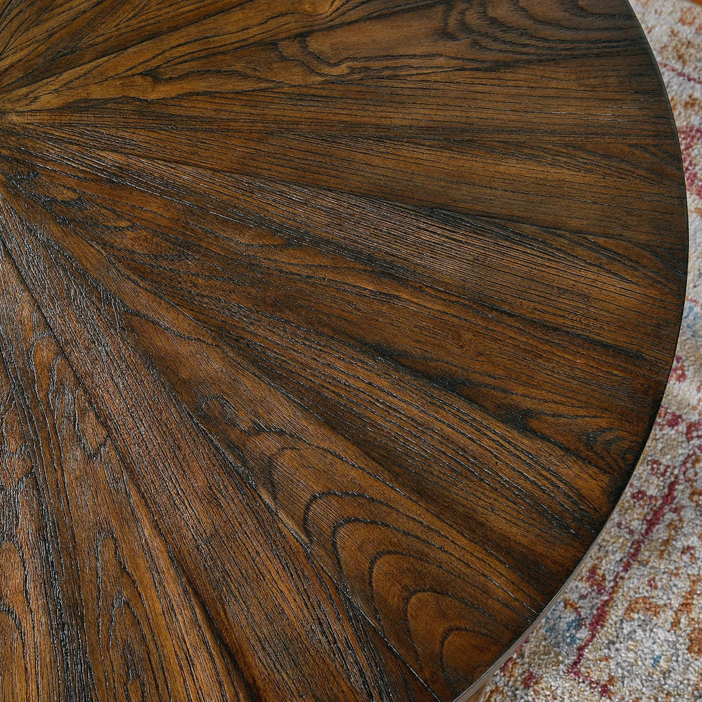 PADMA HOUSE 33.5' Round Wood Coffee Table, 2-Tier Solid Wood Rounded Circle Accent Coffee Table Center Cocktail Table Vintage Furniture for Home Living Room Bedroom,Espresso Brown 3338NC