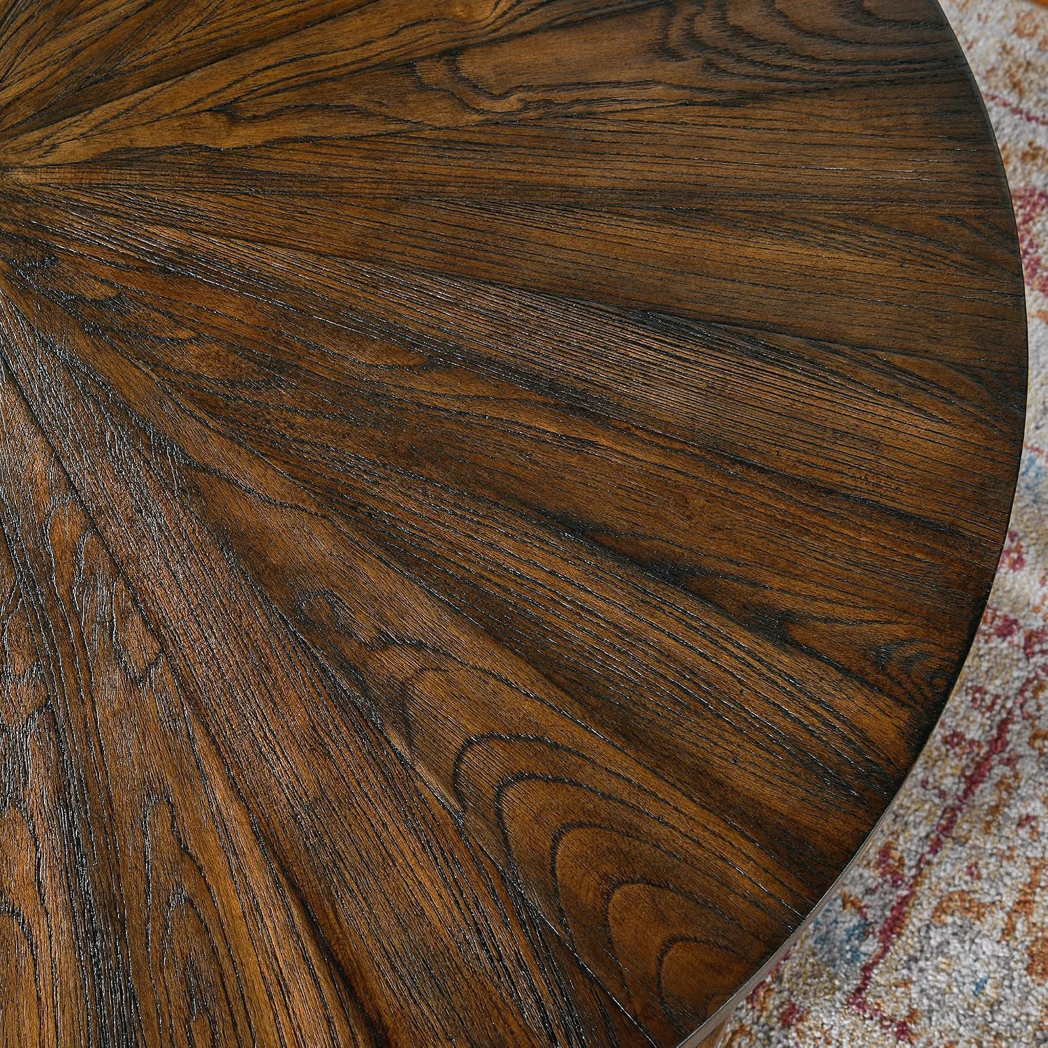 PADMA HOUSE 33.5' Round Wood Coffee Table, 2-Tier Solid Wood Rounded Circle Accent Coffee Table Center Cocktail Table Vintage Furniture for Home Living Room Bedroom,Espresso Brown 3338NC