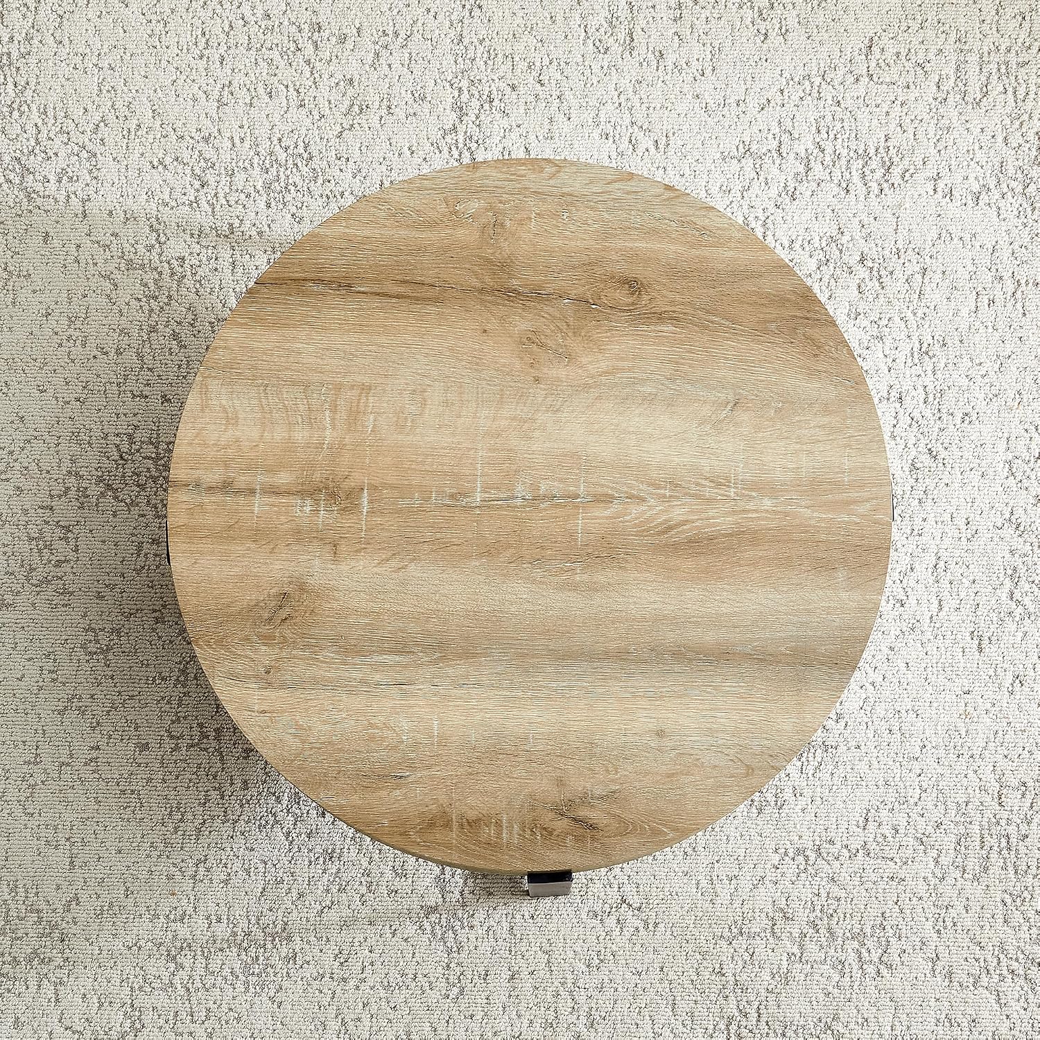Round Coffee Table, 30.7' Modern Coffee Tables for Living Room, Circular Wooden Center Tea Table with Metal Legs for Apartment Office Small Space, Natural