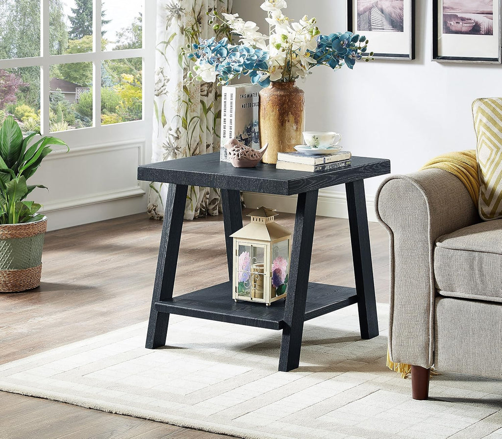 3-Piece Living Room Table Set, Coffee Table& Two End Tables, Side Table with Wood Storage Shelf for Living Room, Bedroom (Black, 48' L x 24' W x 19' H)