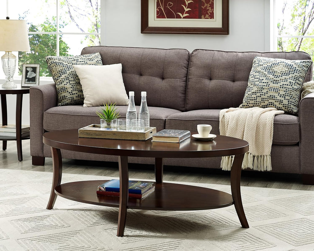 3-Piece Living Room Table Set, Coffee Table& Two End Tables, Side Table with Wood Storage Shelf for Living Room, Bedroom (Walnut, 48' L x 30' W x 18.25' H)