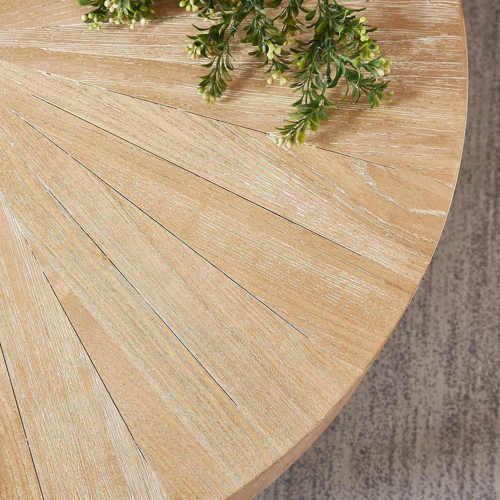 Nesting Round Oak Wood Coffee Table Set of 2 for Living Room - Wooden Circle Coffee Table ＆ End Table Side Tables for Apartment (Light Brown,31x31x14 in)
