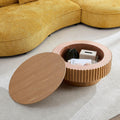 31.49'' Round Coffee Table Modern Wood Coffee Table with Storage for Living Room, Circle Fluted Drum Pedestal Style, Easy Assembly, Oak