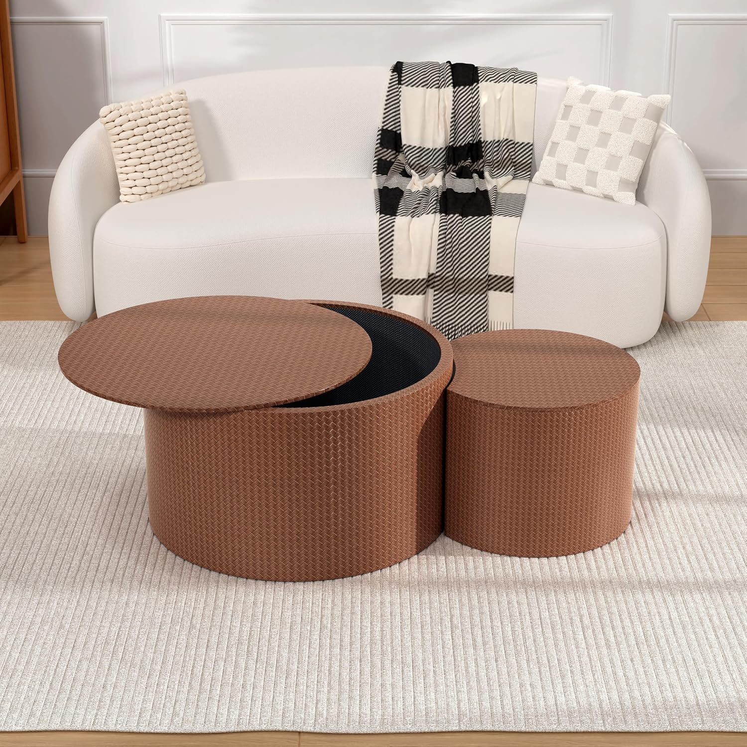Round Coffee Table Set of 2 Modern Nesting Coffee Tables for Living Room Round Coffee Table for Living Room Bedroom (I)